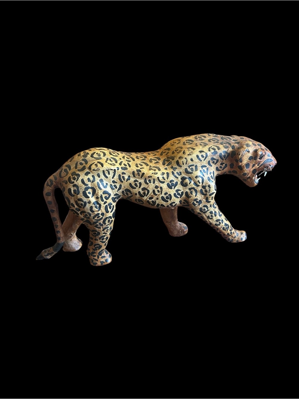Vintage 1970s Leather-Wrapped Leopard - 15 inches